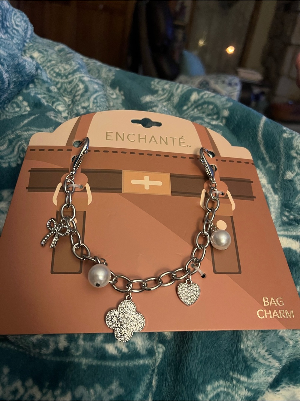 Enchante Bag Charm, Rhinestone/Crystal Charms  & Pearls, Bag Charm, new on card